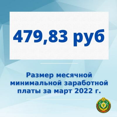 Размер месячной минимальной заработной платы за март 2022 года подлежит индексации и составляет 479 рублей 83 копейки